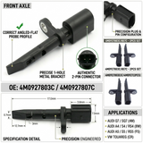 4PCS ABS Wheel Speed Sensor For AUDI A4 A5 A6 A7 A8 Q5 Q7 Q8 e-tron VW Touareg 4M0927803C 4M0927807C 2015-