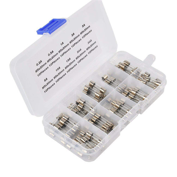 100pcs 5x20mm Glass Fuses Fast-Blow 0.2A 0.5A 1A 2A 5A 8A 10A 15A 20A 30A - #FUSEO-81820