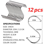 12PCS S Shaped Hanging Hooks, Stainless Steel Hooks, S Hooks Connectors Stainless Steel Round S Shaped Hooks - #HOOKI-00212